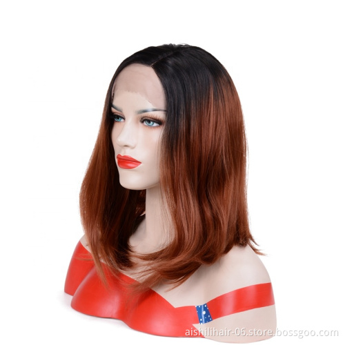 wholesale lace front wigs black root brown fluffy synthetic wigs lace frontal wig natural straight and kinky wave for women
